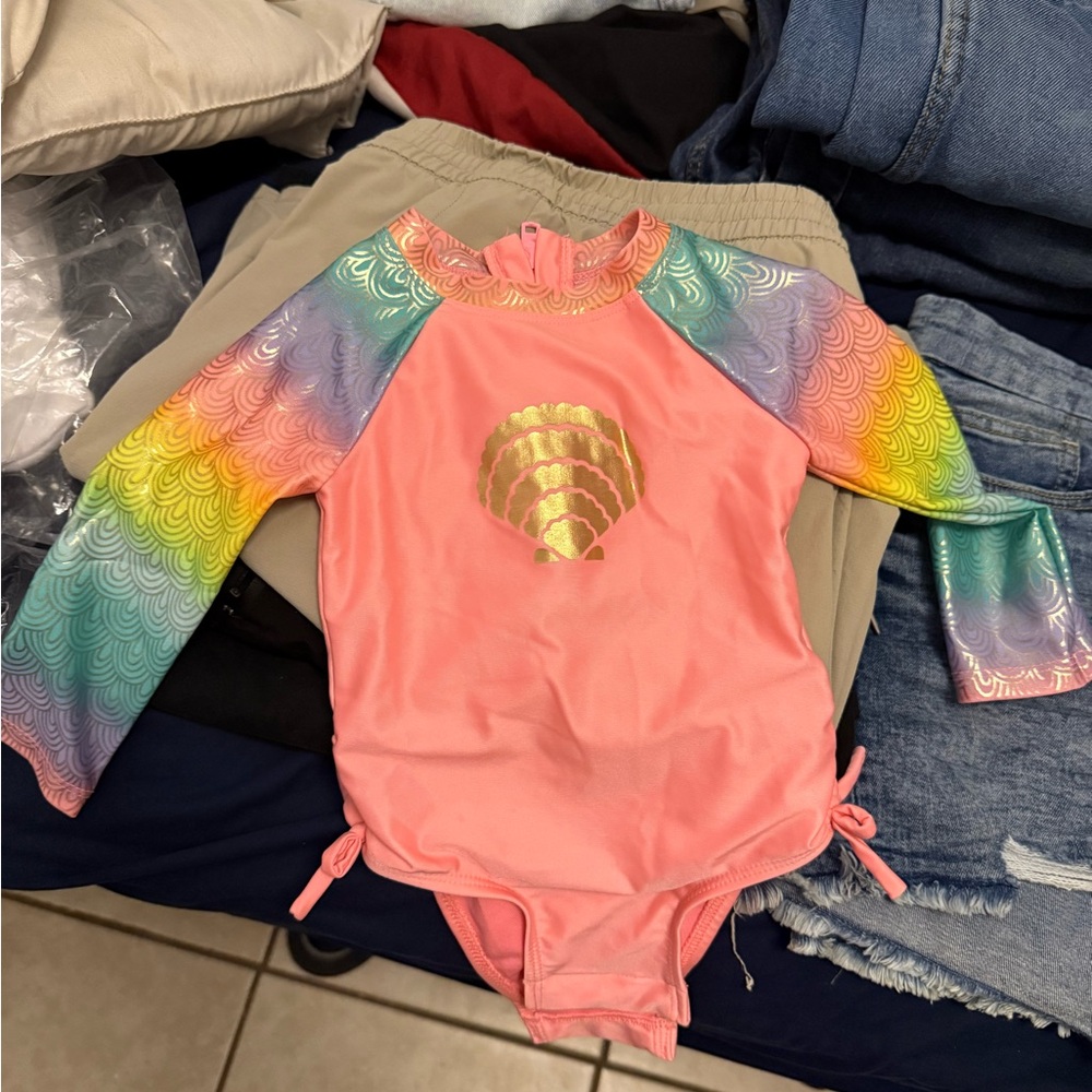 Cat & Jack Pink Rainbow Kids Swim One Piece
